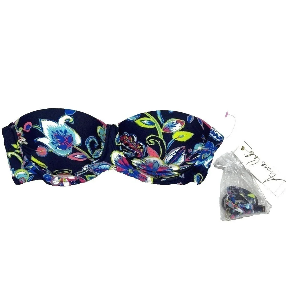 NWT Anne Cole Bandeau Bikini Top Padded Holiday Paisley‎ Colorful Womens 36B/34C